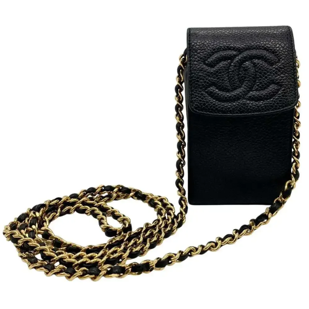 CHANEL Black Caviar Leather Logo Shoulder Bag